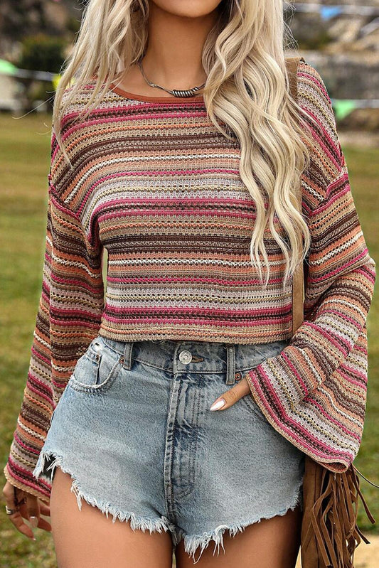 Striped Cropped Long Sleeve Top