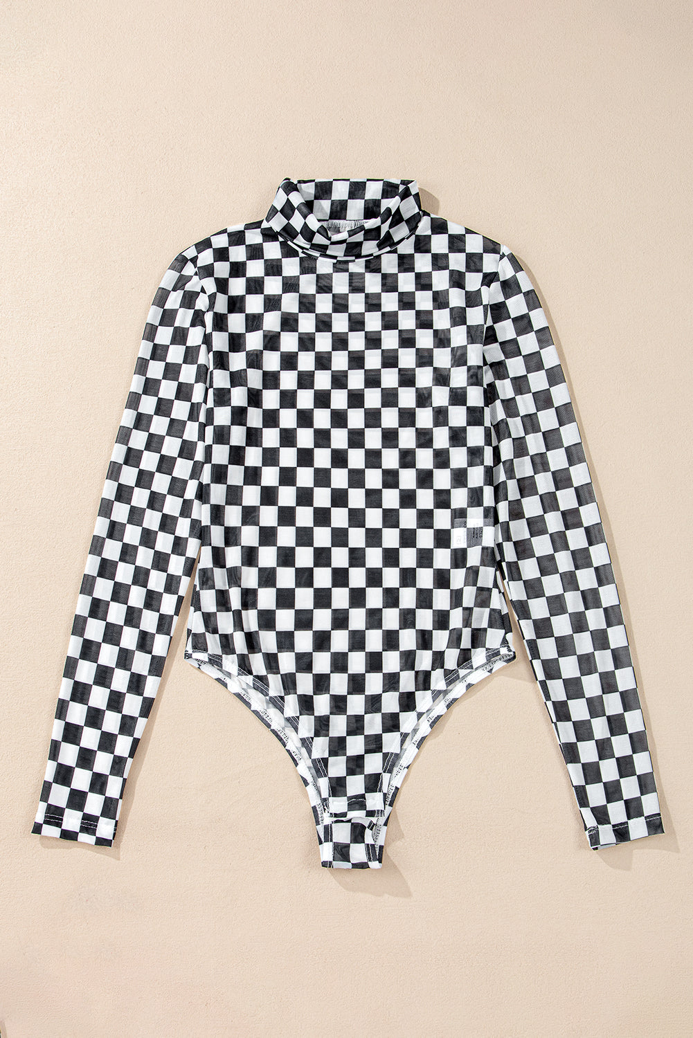 Black Checkered Long Sleeve High Neck Bodysuit