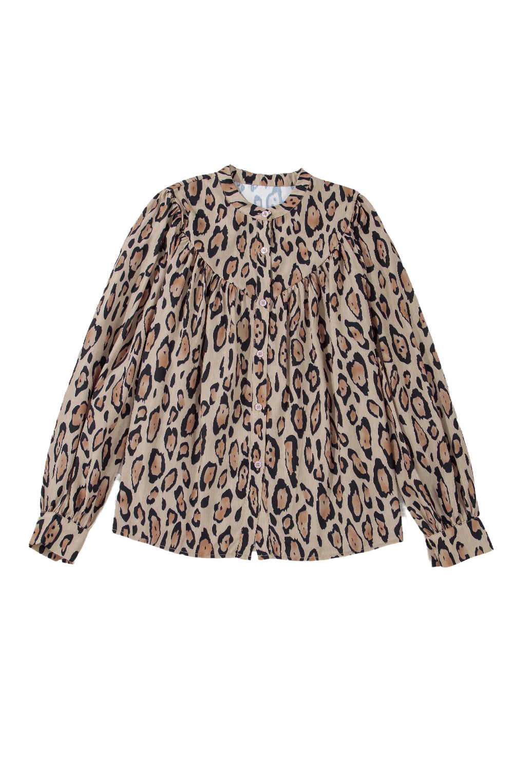 Light Beige Oversized Leopard Print Balloon Sleeve Casual Shirt