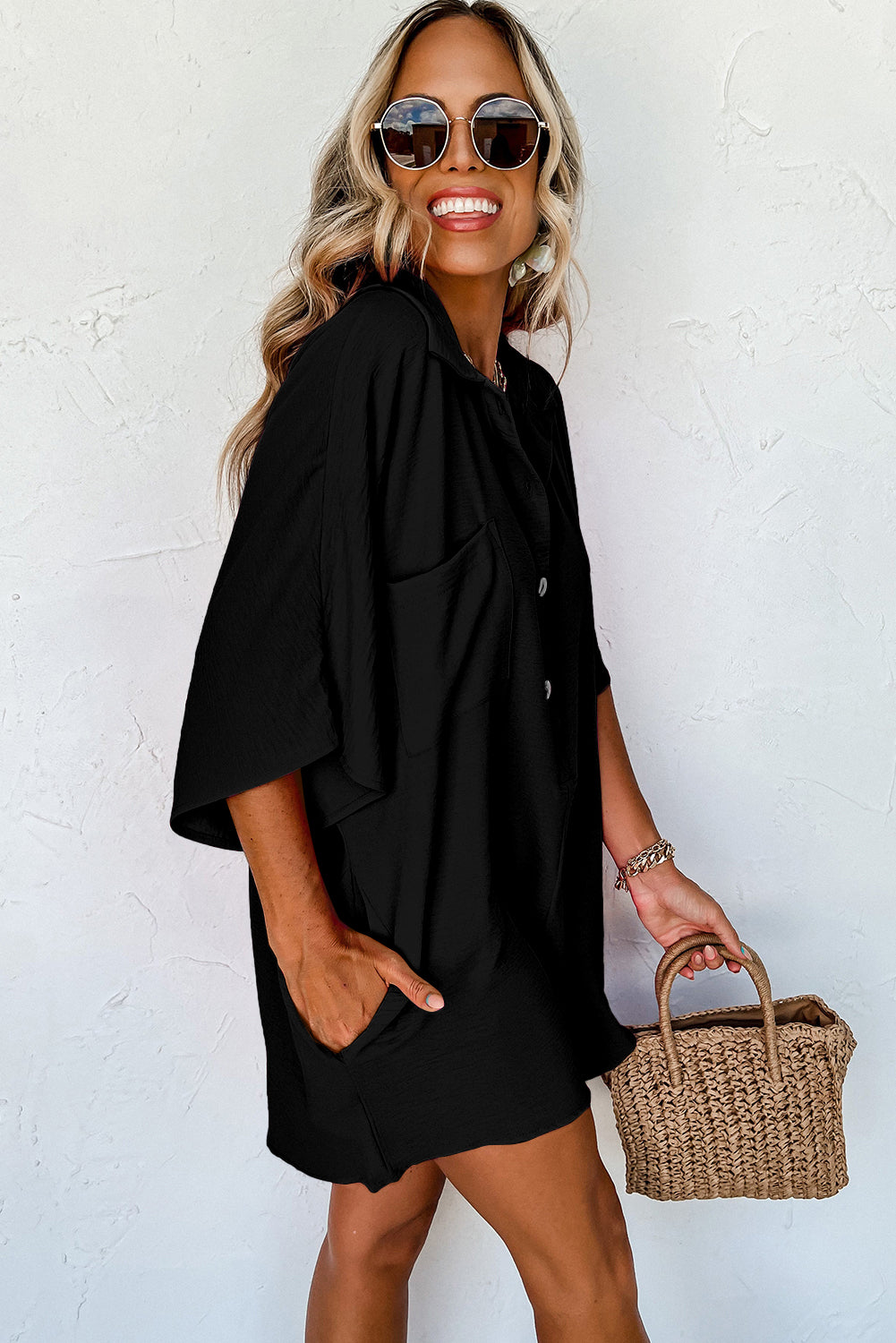 Black Collared Loose Romper