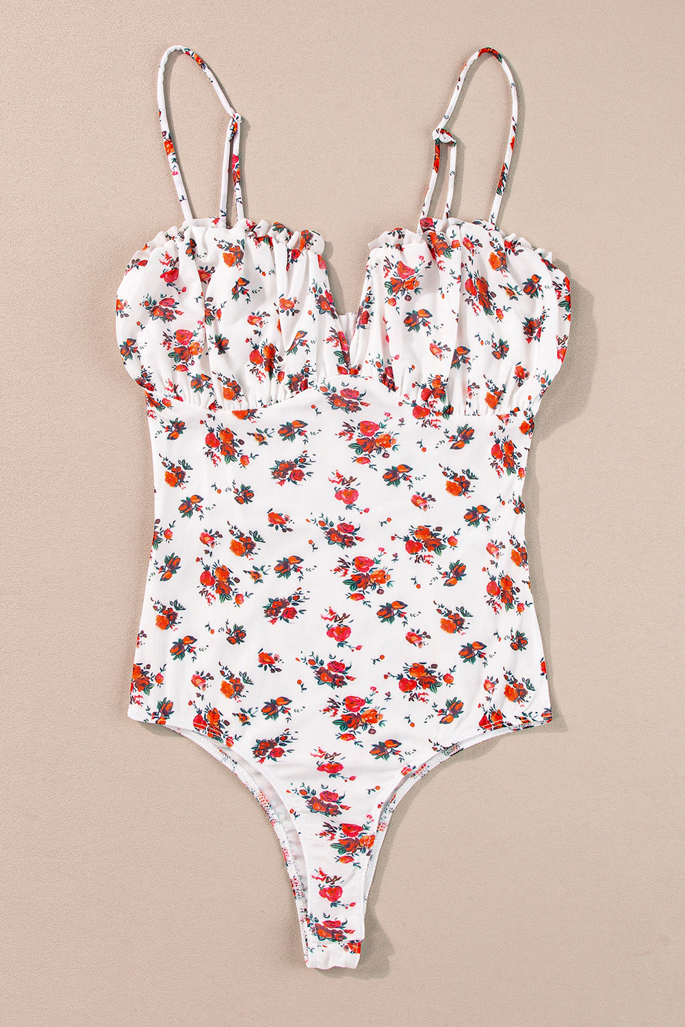 Floral V Cut Spaghetti Straps Bodysuit
