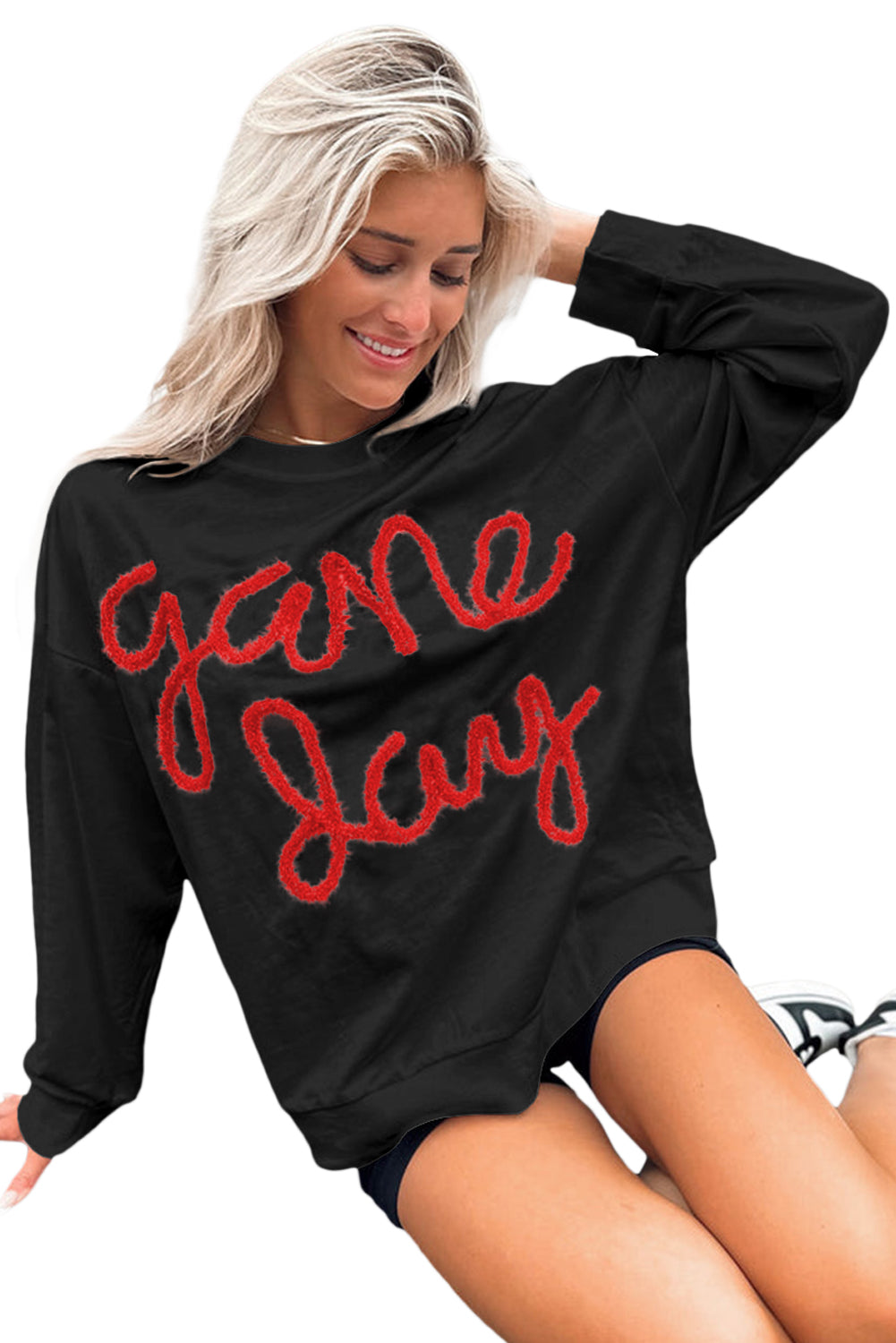 Black Drop Shoulder Graphic Sweatshirt