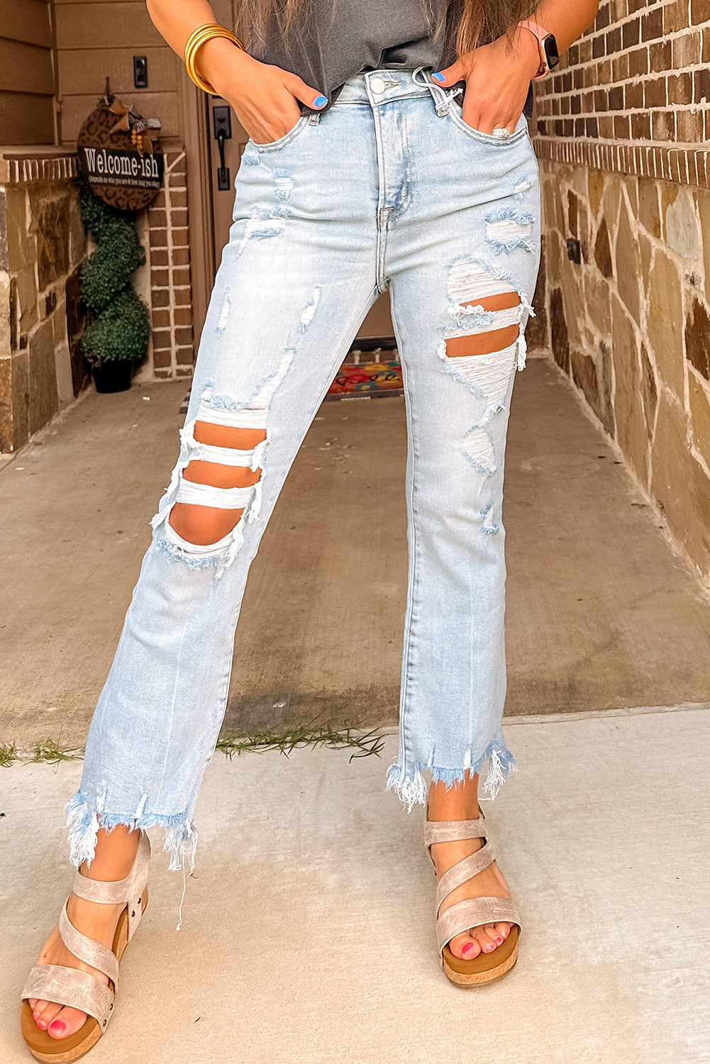 Beau Light Wash Distressed Straight Leg Slim Fit Jeans