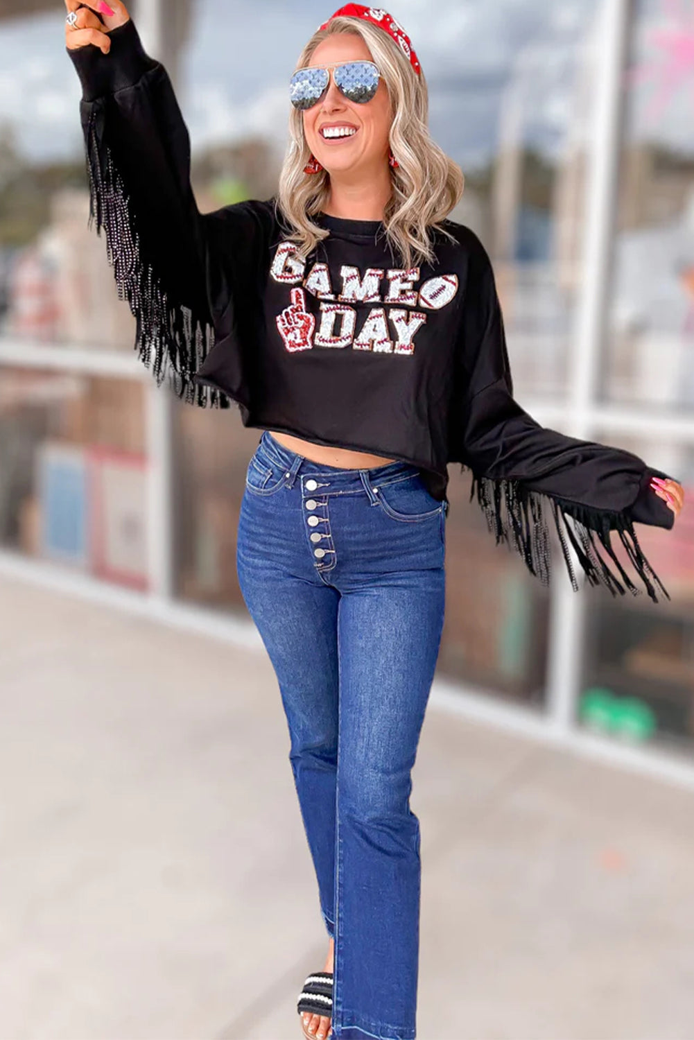 GAME DAY Sequined Cropped Sweatshirt