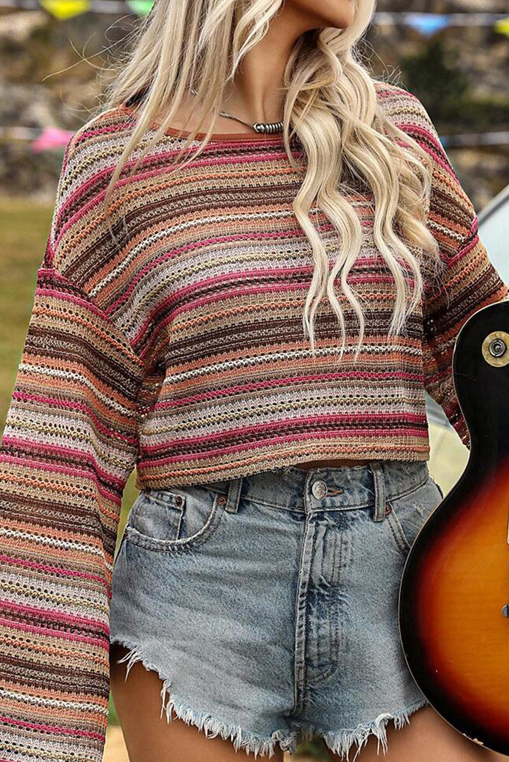 Striped Cropped Long Sleeve Top