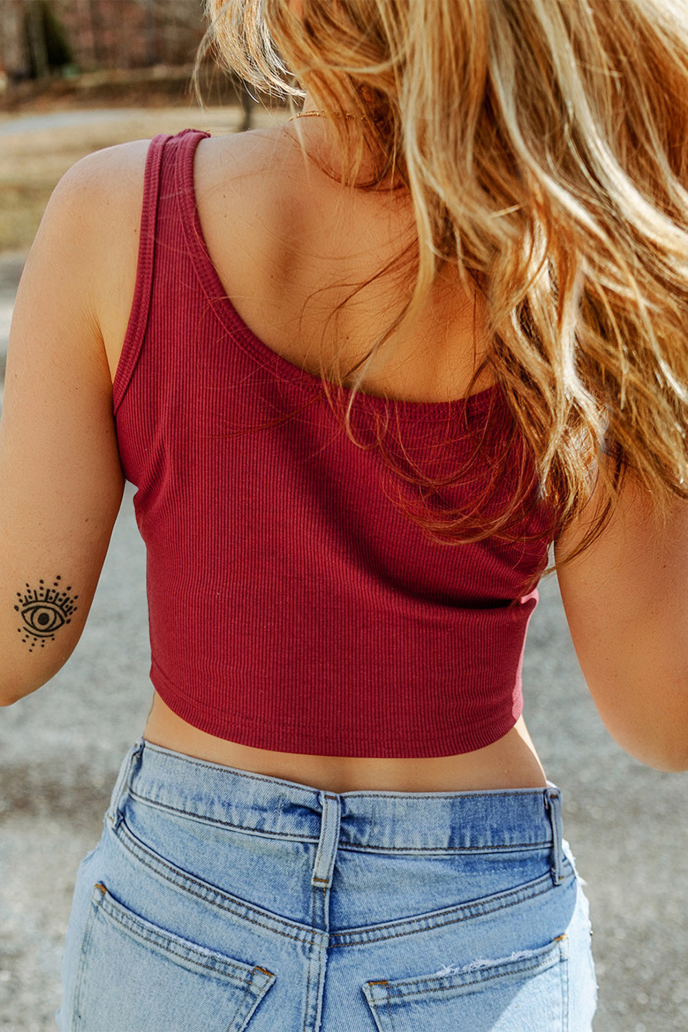 Red Ribbed Knit Crop Top