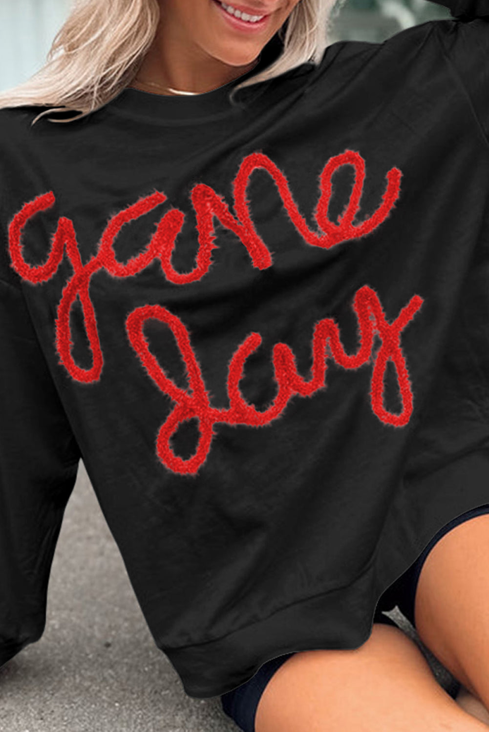 Black Drop Shoulder Graphic Sweatshirt
