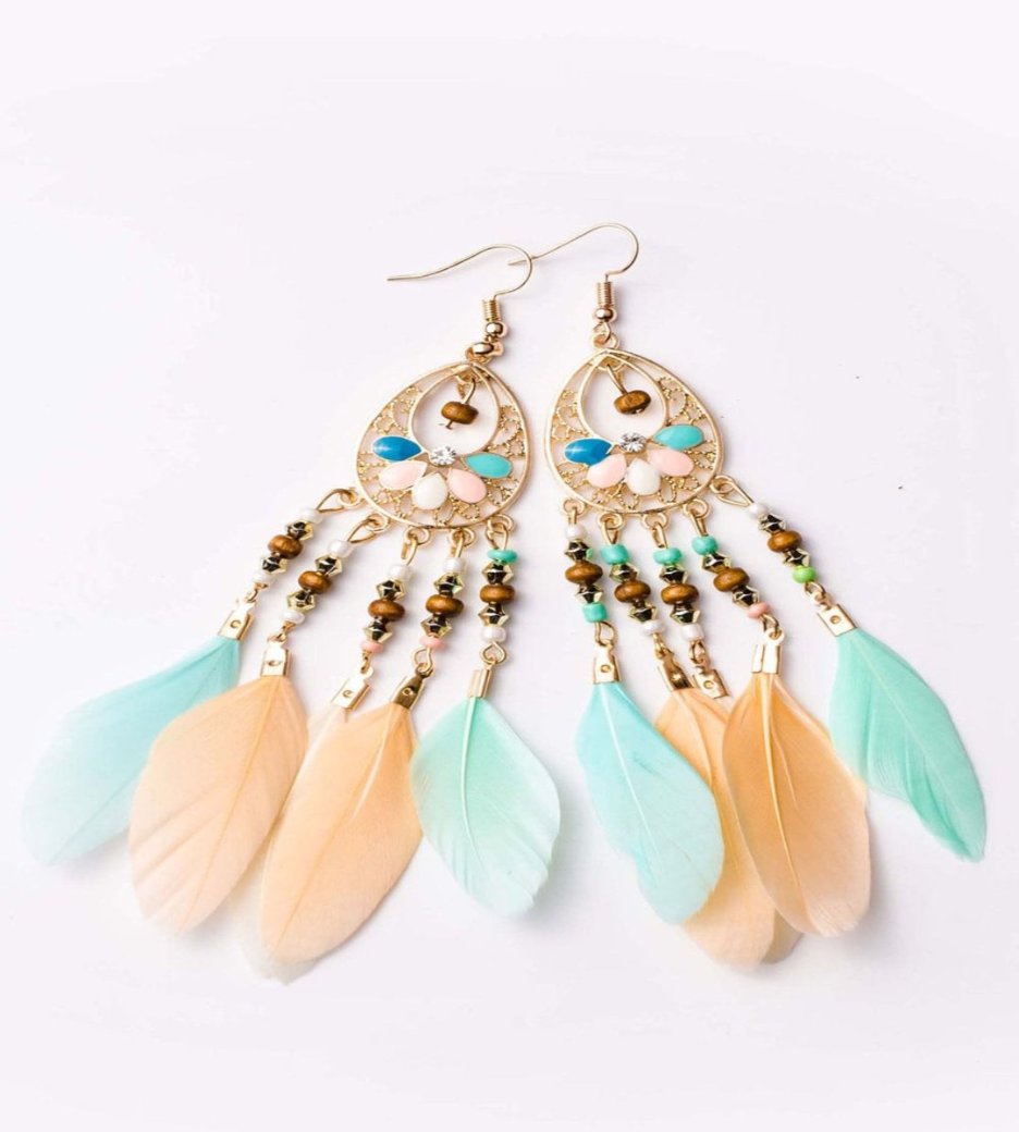 Multicolor Bohemian Feather Tassel Earrings