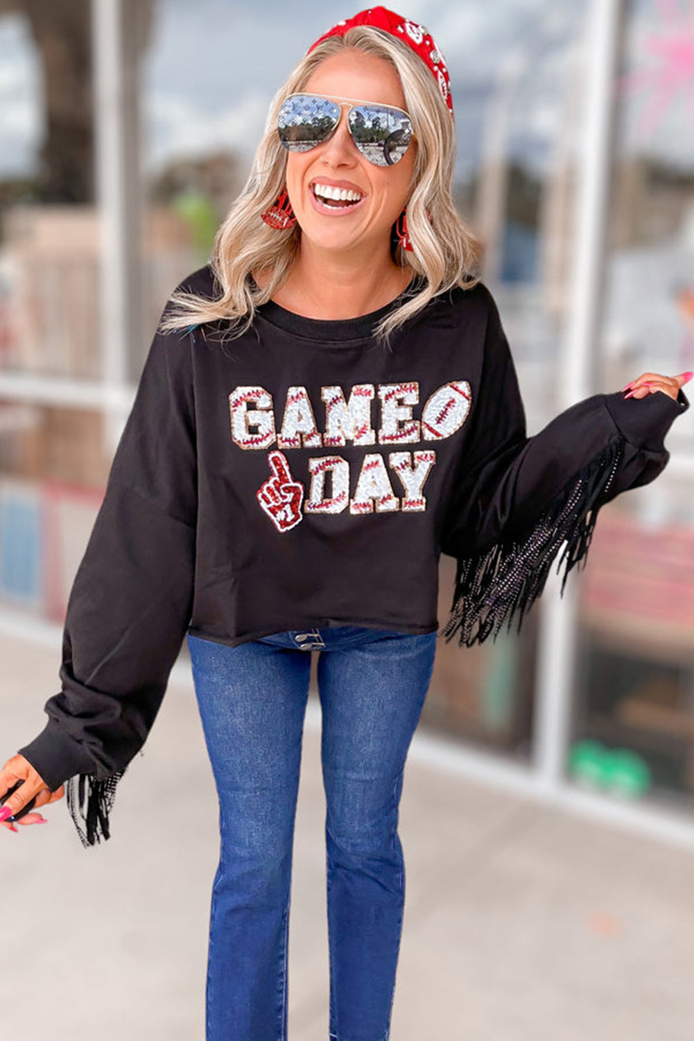 GAME DAY Sequined Cropped Sweatshirt