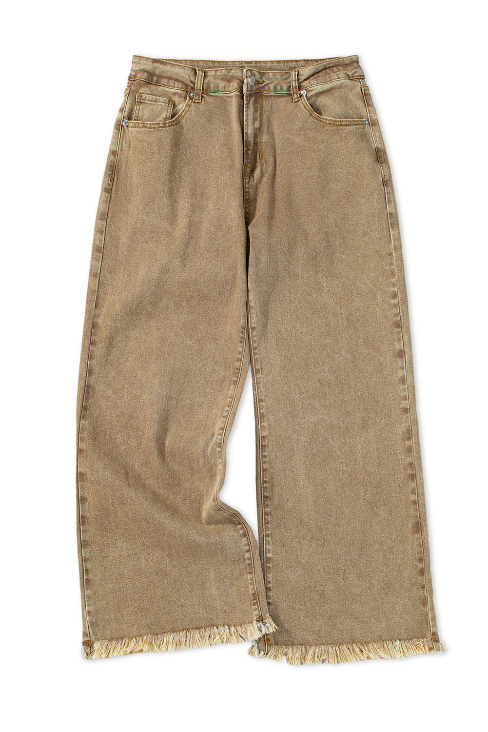 Light Beige Acid Washed High Rise Cropped Wide Leg Jeans