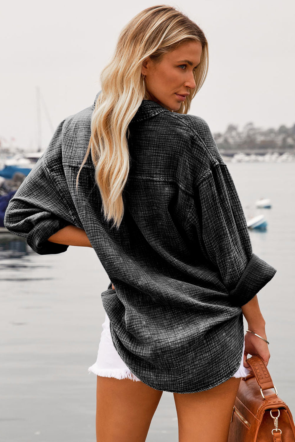 Black Crinkle Textured Shirt