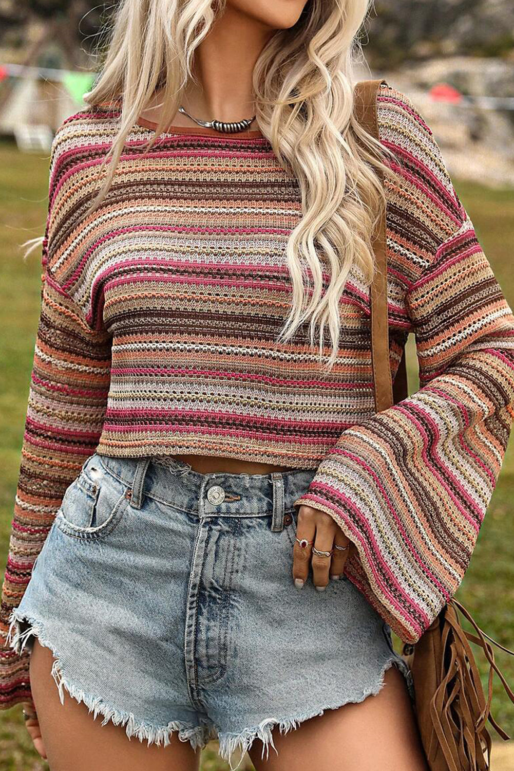 Striped Cropped Long Sleeve Top