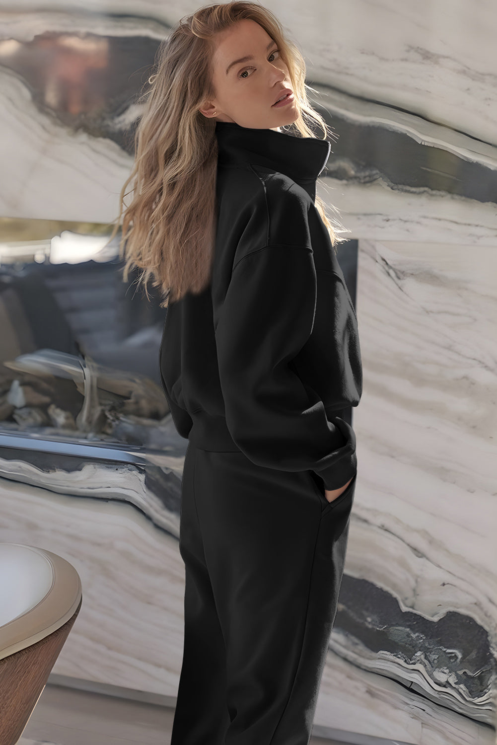 Black Zip up Top and Joggers Set