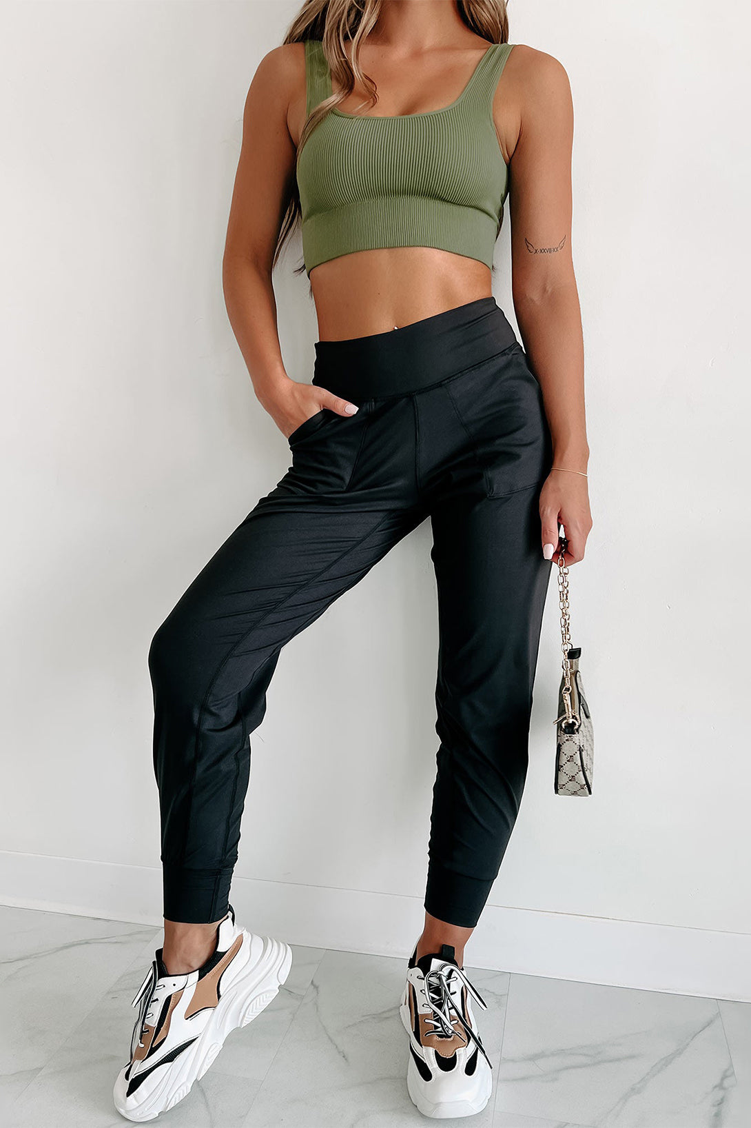 Black High Waist Pocketed Joggers