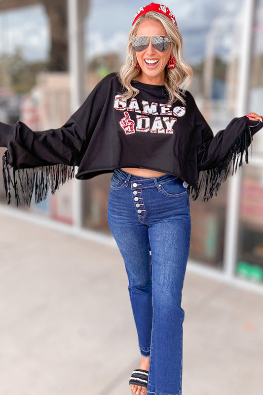 GAME DAY Sequined Cropped Sweatshirt