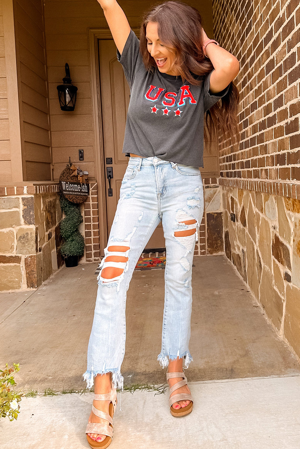Beau Light Wash Distressed Straight Leg Slim Fit Jeans