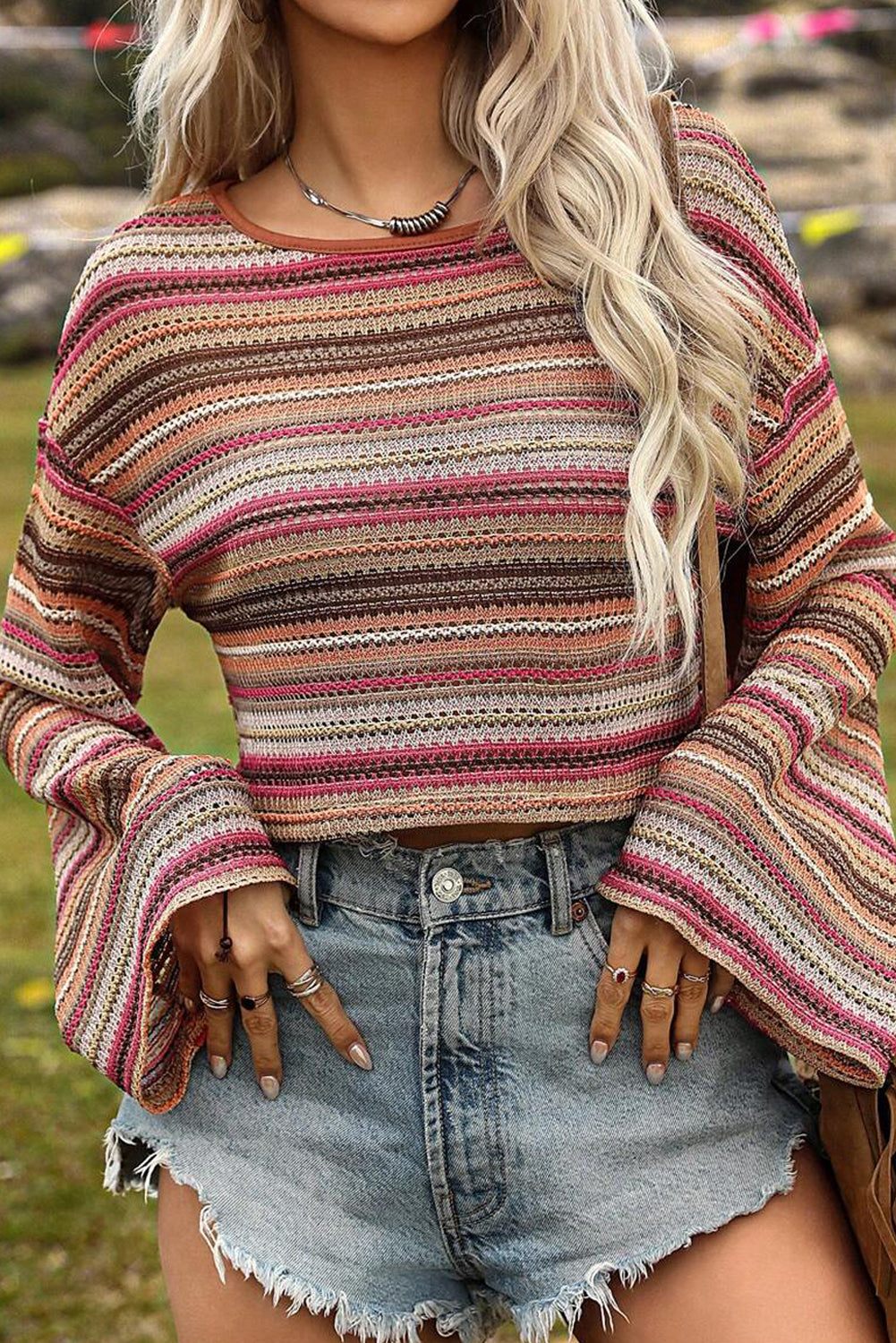 Striped Cropped Long Sleeve Top