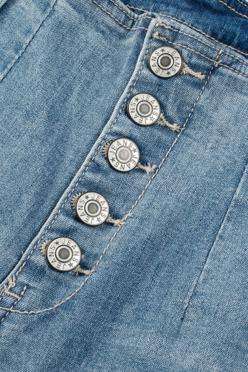 Dusk Blue Multi Buttons Straight Loose Leg Jeans