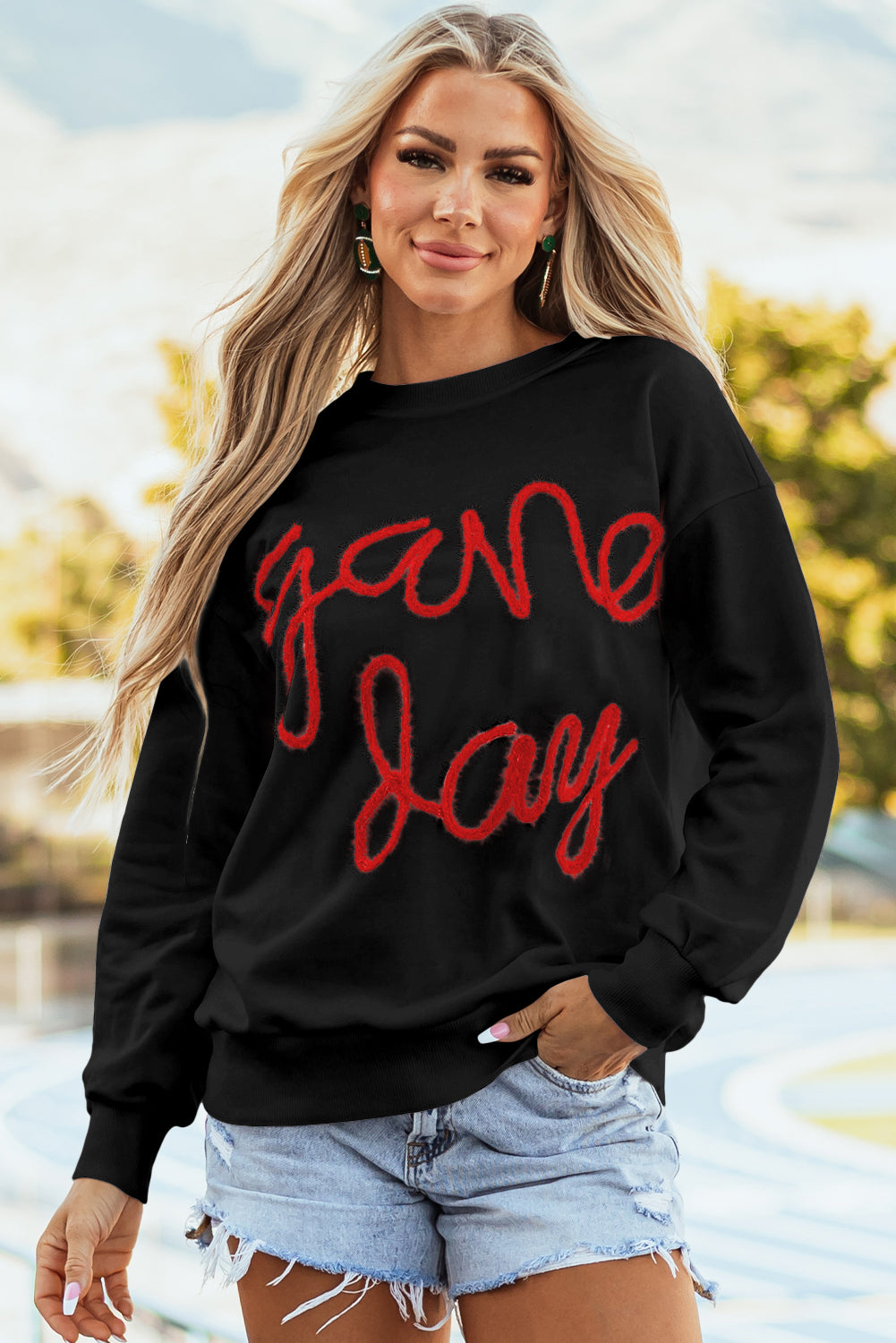 Black Drop Shoulder Graphic Sweatshirt