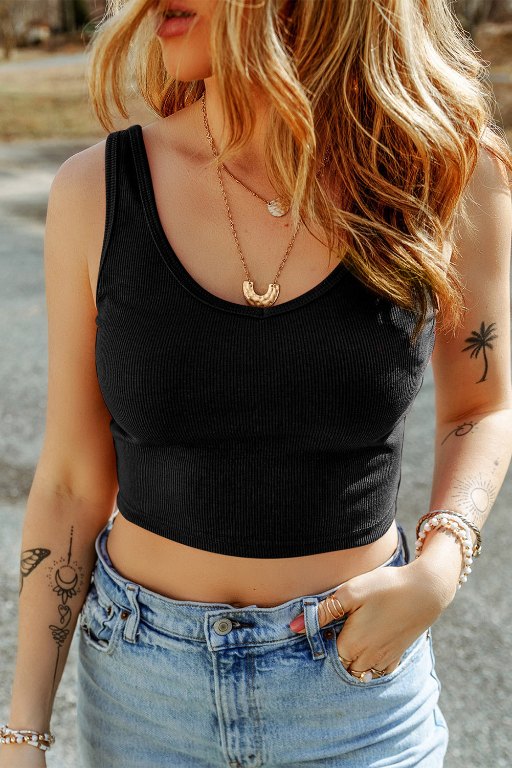 Black Ribbed Knit Crop Top