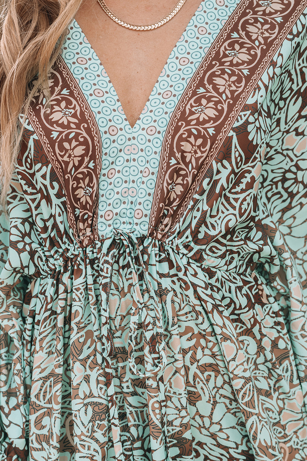 Boho Floral Print Lace-up Open Back High Waist Maxi Dress