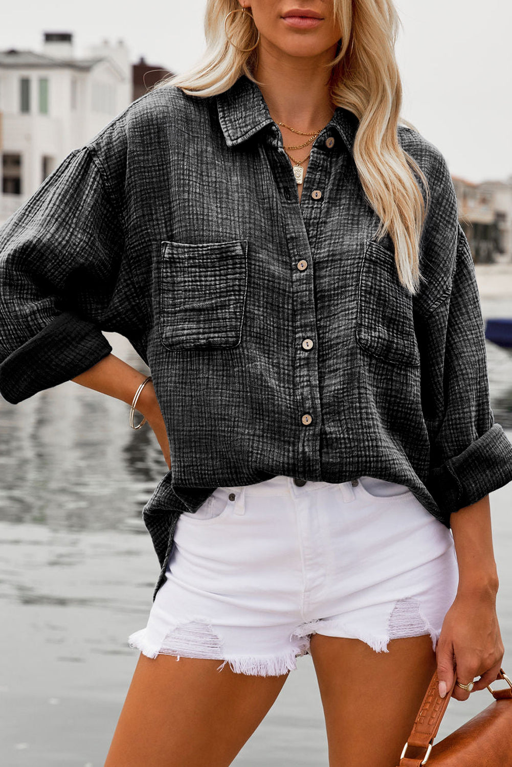 Black Crinkle Textured Shirt