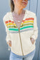 Apricot Colorblock Striped Patchwork Side Pockets Zipper Hoodie