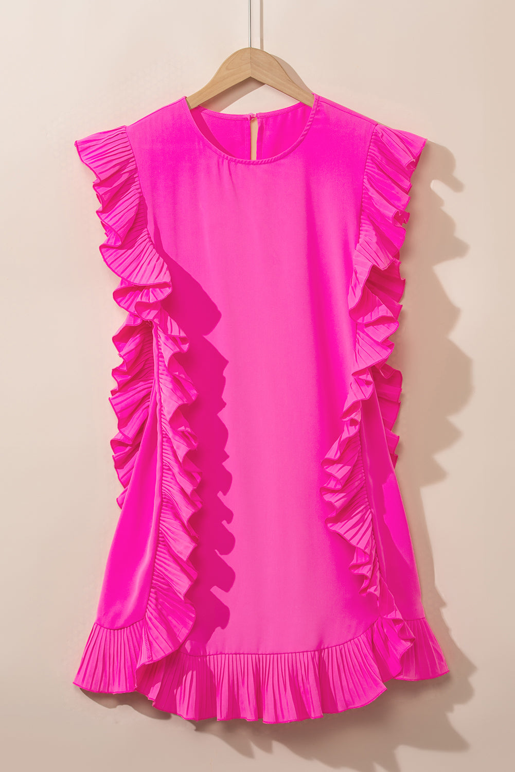 Bright Pink Ruffled Edge Mini Dress