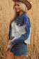 Dusk Blue Color Block Patchwork Flap Detail Distress Denim Jacket