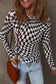 Black Checkered Mesh Mock Neck Long Sleeve Top