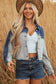 Dusk Blue Color Block Patchwork Flap Detail Distress Denim Jacket