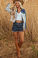 Dusk Blue Color Block Patchwork Flap Detail Distress Denim Jacket