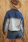 Dusk Blue Color Block Patchwork Flap Detail Distress Denim Jacket