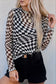 Black Checkered Mesh Mock Neck Long Sleeve Top