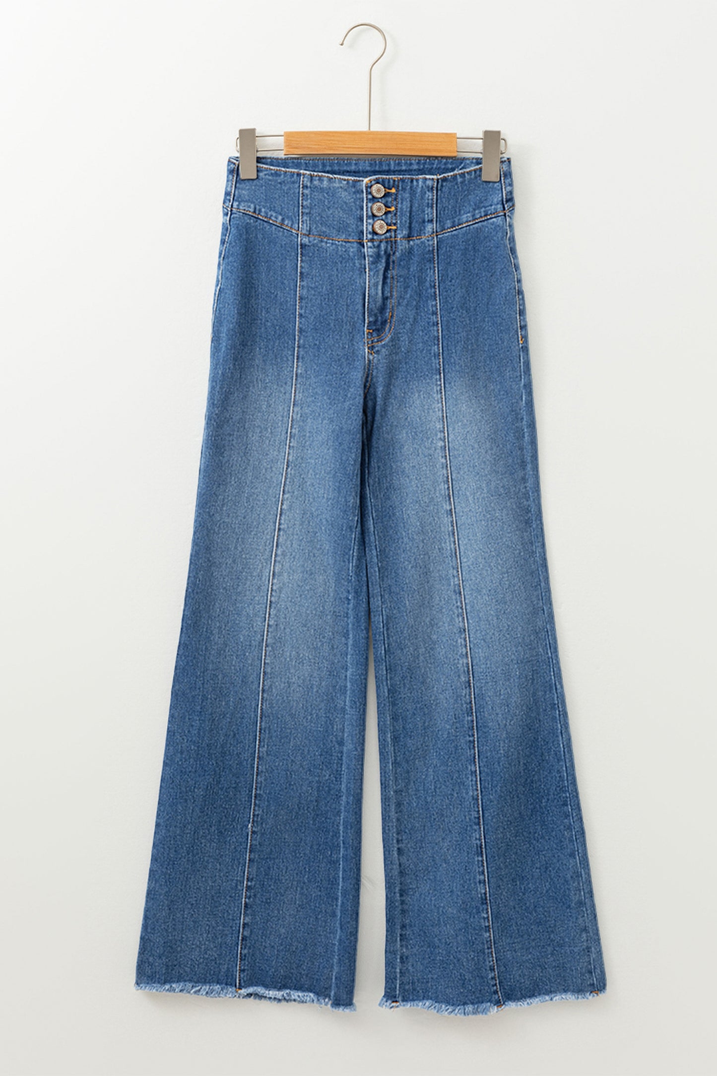 Sail Blue High Waist Button Fly Flare Jeans