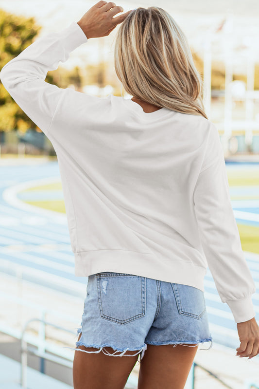 White Drop Shoulder Graphic Sweatshirt