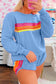 Blue Striped Accent Pullover and Shorts Two Piece Casual Set